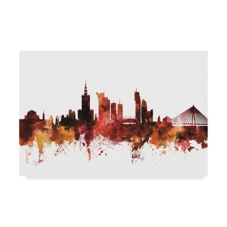 Michael Tompsett 'Warsaw Poland Skyline Red' Canvas Art,12x19